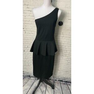 Torrid Black One Shoulder Peplum Zip Up BodyCon Cocktail Dress Stretch Sz.12 (N2